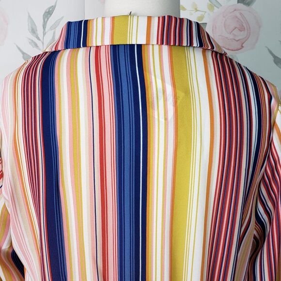 CUTE Yellow Striped Surplice Top Peplum Blouse womens M V Neck medium - Picture 8 of 9